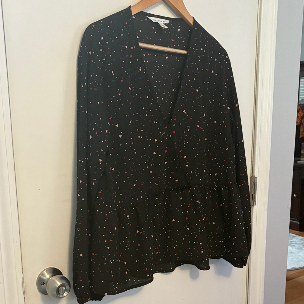 POPSUGAR Black Top with Heart Pattern